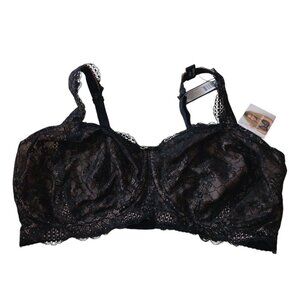 Curvy Couture 1320 Women's 42DDD Black Ballet Fever Lace Wire free Bralette Bra